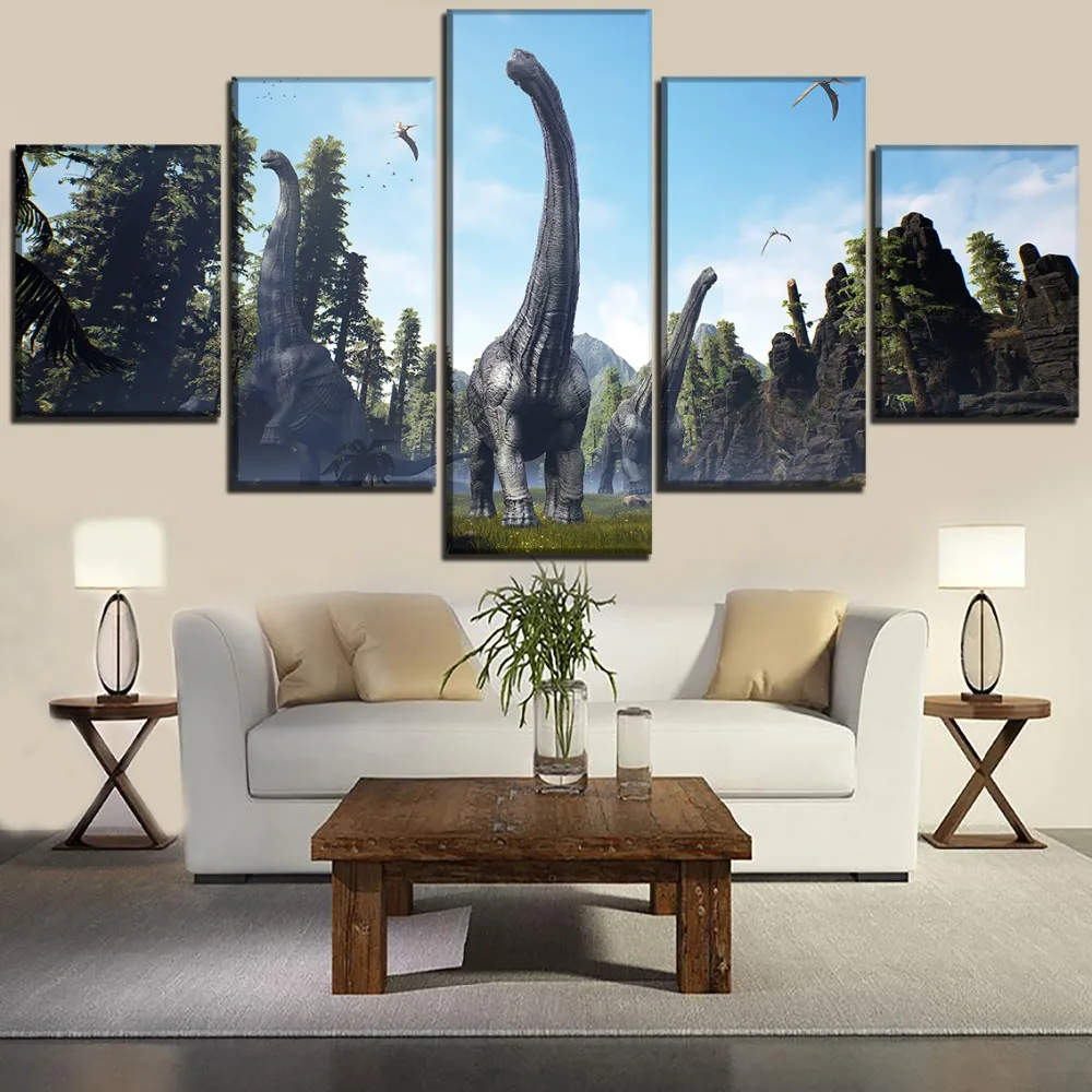 Modern Canvas Print Painting Wall Art Decor Modular Framework Poster 5 Panel Forest Dinosaur Pictures Home Decoration Bedroom | Дом и сад