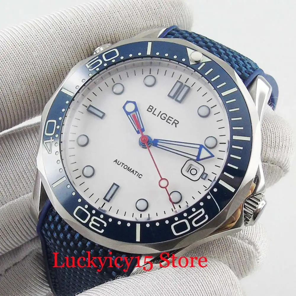 

BLIGER Hot Round White 41mm Men's Watch Automatic Movement 41mm Mechanical Watch Rubber Strap