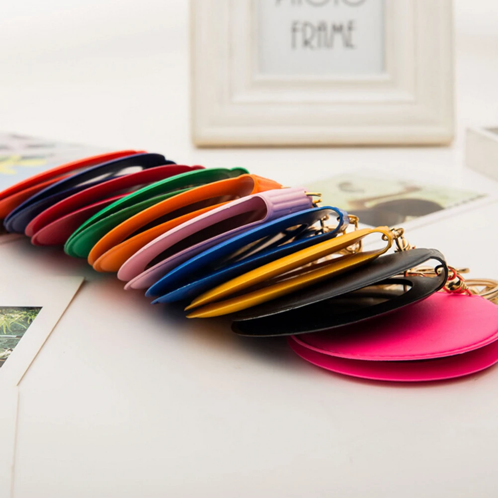 Portable Keyring Cosmetic Compact Mirrors Double Dual Sides Frame Girl Mini PU Leather Pocket Makeup Mirror Key Chain |