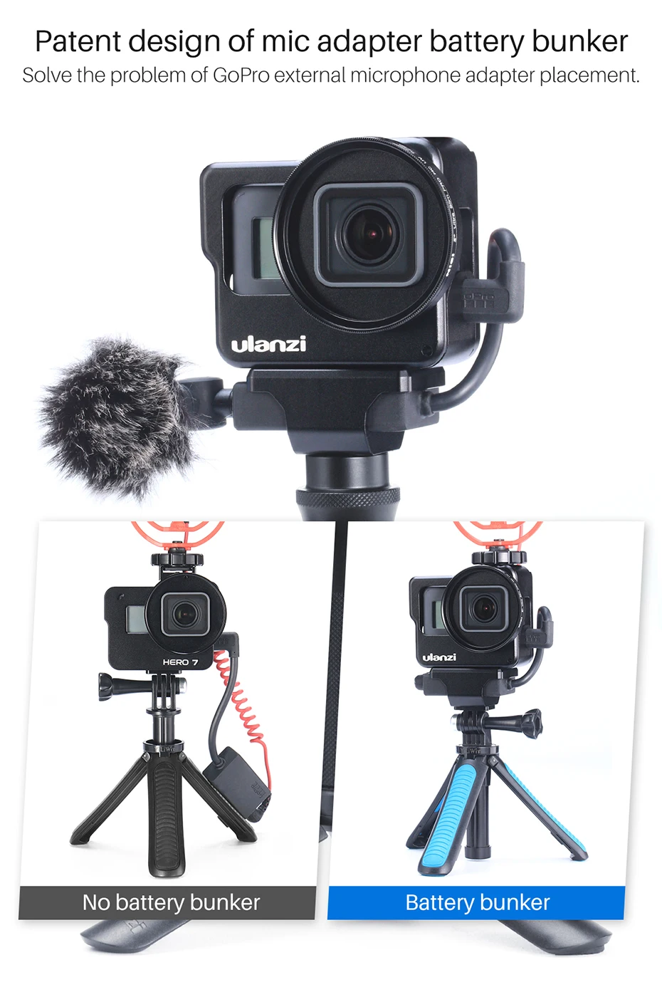 Чехол ULANZI V2 V3 Pro Vlog с металлической клеткой для Gopro 7 6 5 Vlogging, чехол с 52 мм фильтром для объектива, адаптер для микрофона, чехол для холодного башмака для микрофона
