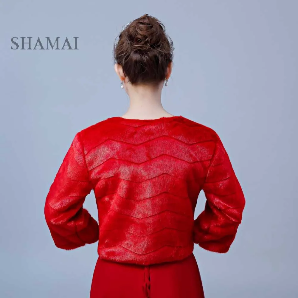 Красная Зимняя Свадебная куртка SHAMAI из искусственного меха женская свадебная