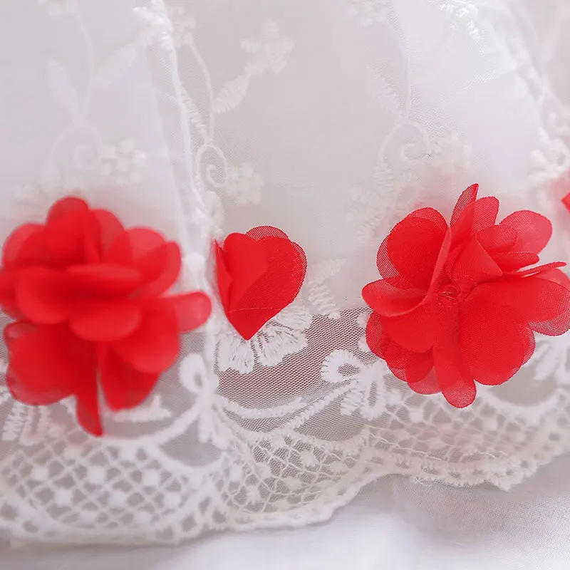 

Summer Red Flower Princess Wedding Bow Newborn Christening Gown Baby Girl Dresses Baptism 1st Birthday Girl Bow Infant Dress