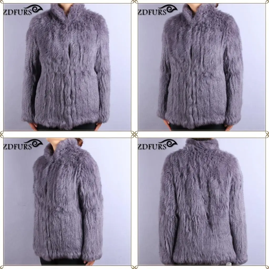 ZDFURS* Новая шуба из натурального меха кролика Модная женская вязаная зимняя куртка с отделкой из меха кролика теплая верхняя одежда из меха кролика ZDKR-165027