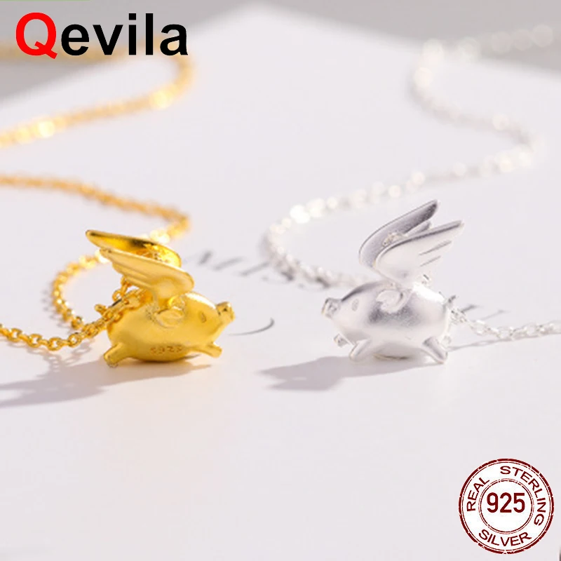 Женская цепочка со Свинкой Qevila кулон из стерлингового серебра 925 пробы золото