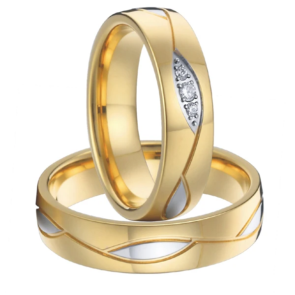 

1 pair high end luxury handmade custom gold color health surgical titanium steel fashion weddin rings sets