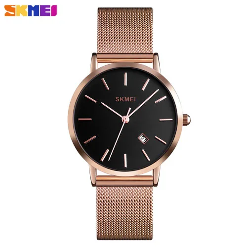 Rose gold SKMEI люксовый бренд женские часы модные повседневные водонепроницаемые кварцевые часы ремешок из нержавеющей стали женские наручные часы Relogio Feminino - Цвет: Rose gold