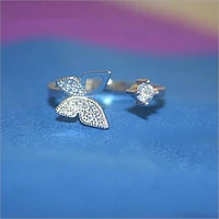 popular silver plated jewelry temperament simple cute butterfly micro inlay crystal opening beautiful rings r226