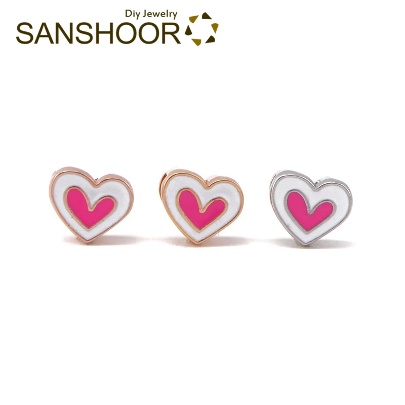 SANSHOOR подвески с розовыми сердечками подходят для 8 мм кожаный браслет хранитель