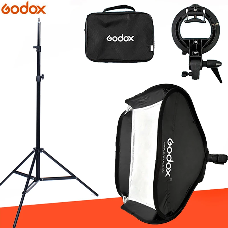 Регулируемый софтбокс Godox для вспышки 80 см * + кронштейн S типа с подставкой