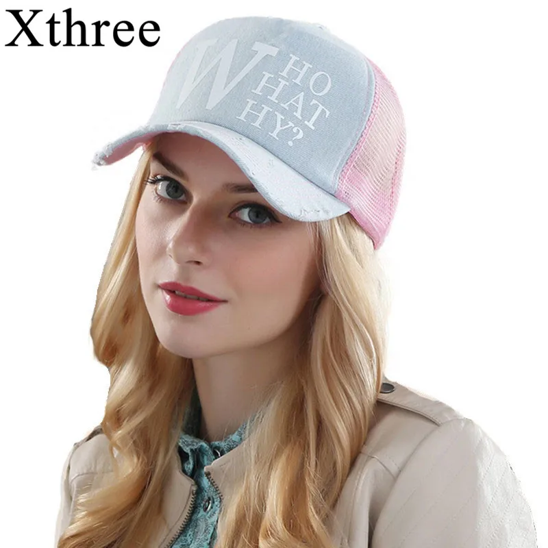 pink Xthree летние женские бейсболки Женская Кепка snapback из джинсовой сетки Кепка кость шапки для мужчин и женщин - Цвет: pink