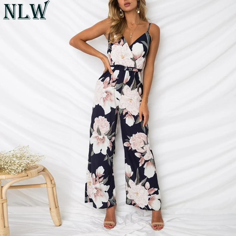 NLW Boho Цветочный летний комбинезон с v образным вырезом на бретелях сексуальный