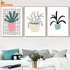 Кактус растения листья в горшке иллюстрация стены искусства холст картина скандинавские плакаты и принты настенные картинки для декора гостиной