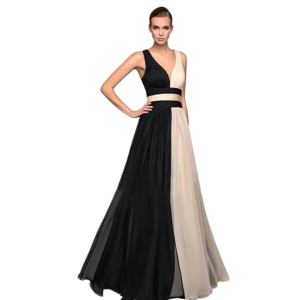 

Ladies Dress 2021 Sexy Deep V Neck Party Night Dresses Summer Elegant Backless Patchwork Dresses Sleeveless Sundress #672