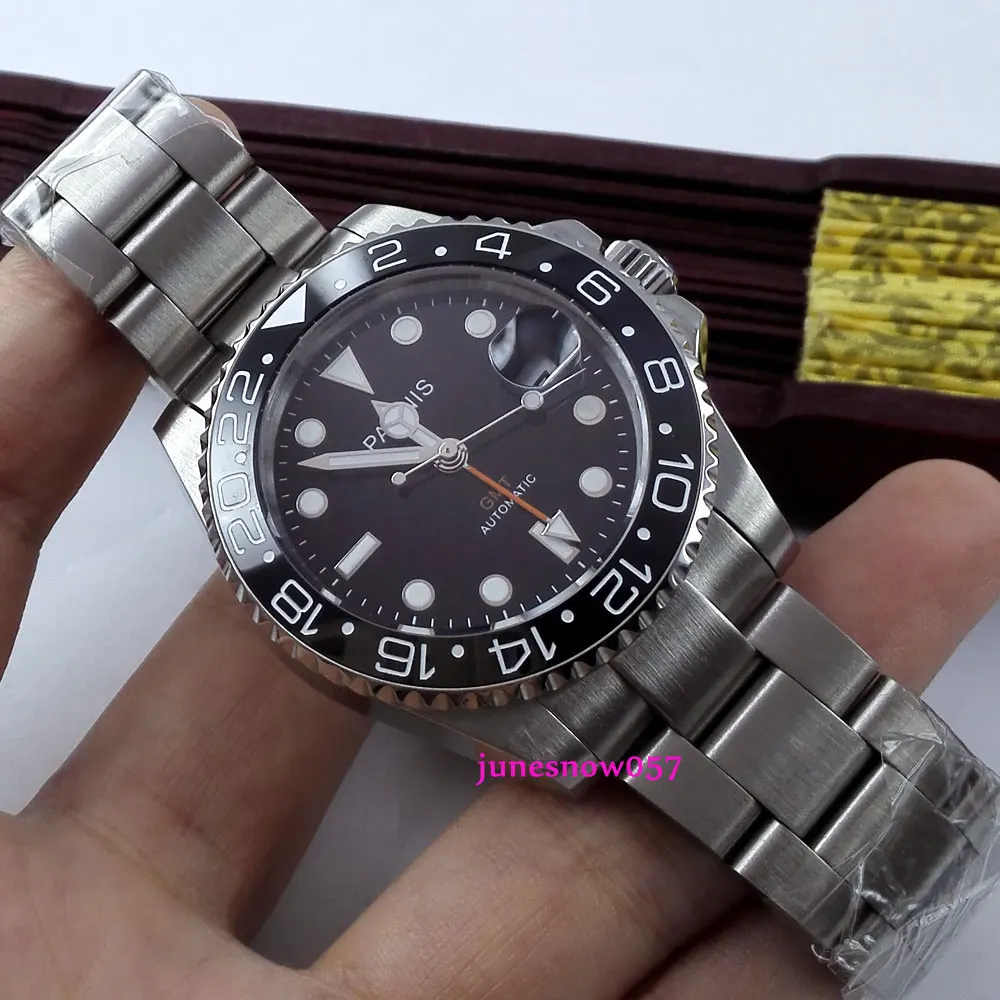 Часы наручные parnis GMT 3804 Мужские автоматические светящийся керамический с черным