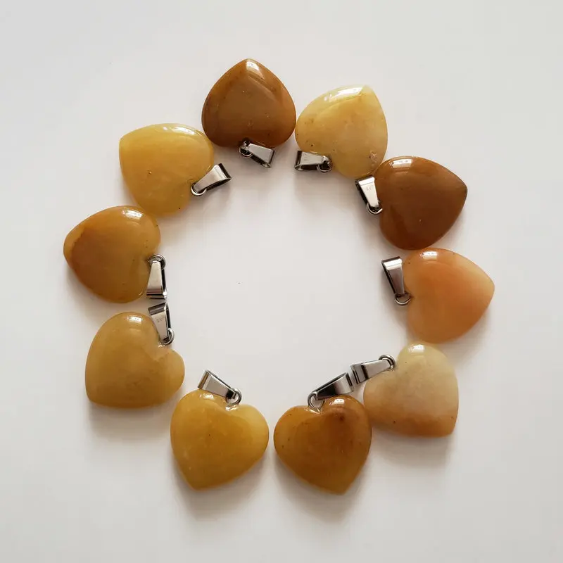 yellow jade Модные высококачественные подвески в виде сердца из натуральных камней для изготовления ювелирных изделий diy, 30 шт./лот - Окраска металла: yellow jade