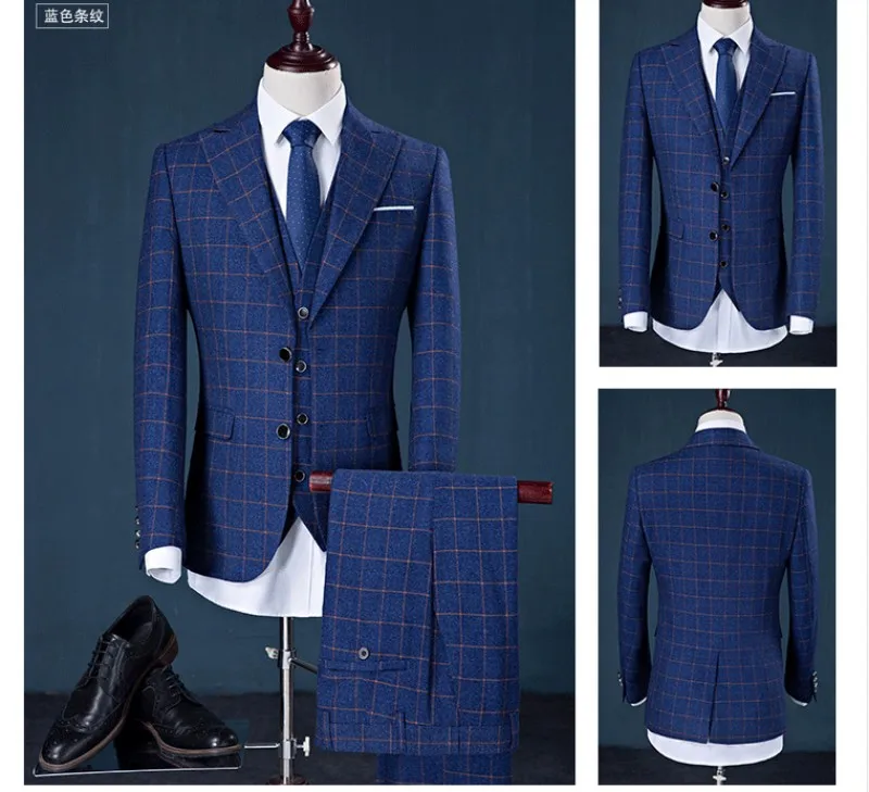 (Куртка + жилет брюки) 2017 Весна Новый стиль мужские деловые костюмы