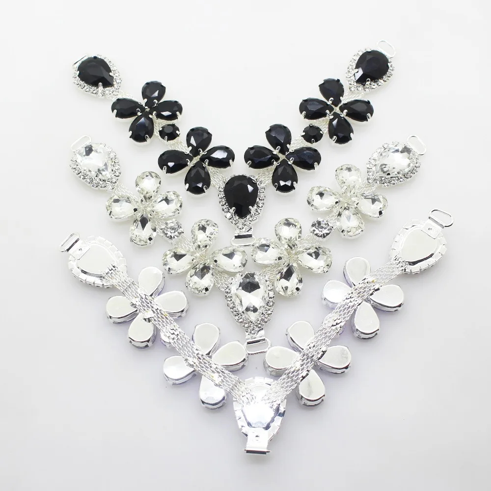 

Wholesale 90*190mm 40Pcs/package Silver Metal Crystal bikini Connectors buckle Glass Slipper chain DIY Garment sewing accessorie