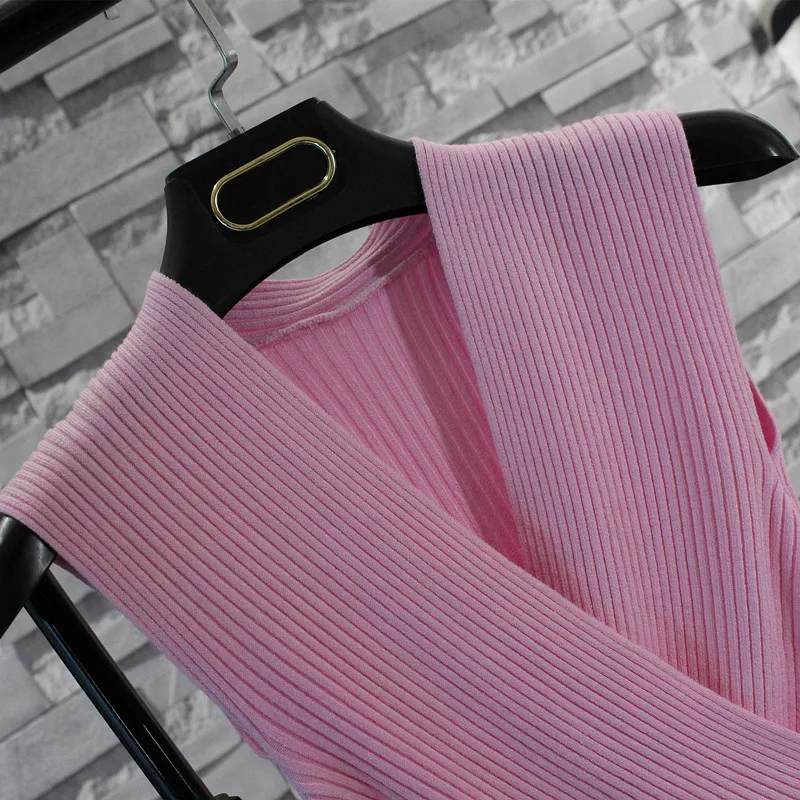 2017 Корейская женская трикотажная жилетка с треугольным вырезом короткий