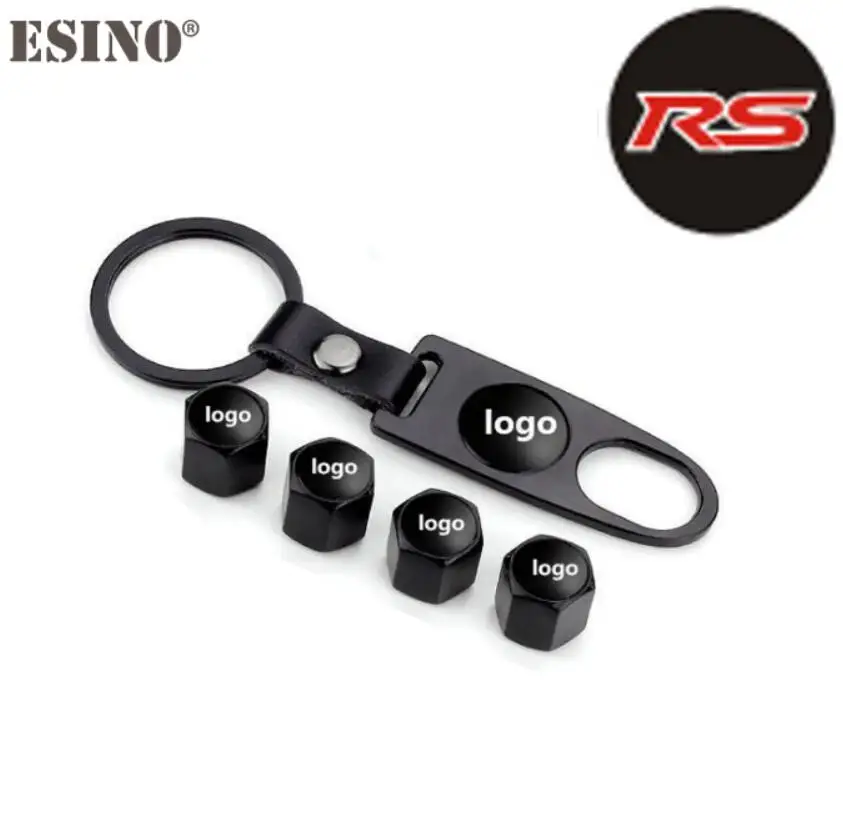 Black for RS 4 x автостайлинг ST, RS GT 5,0 нержавеющая сталь из цинкового сплава колесный клапан для шин, колпачки с мини-цепочка для гаечного ключа для Mustang Shelby - Color: Black for RS