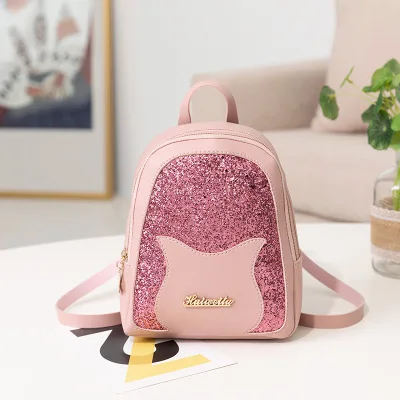 Girl's Small Backpack Brand Fashion Shining Sequin Shoulder Bag Women Multi-Function Mini Back pack for Teenage Girls Kids - Цвет: pink