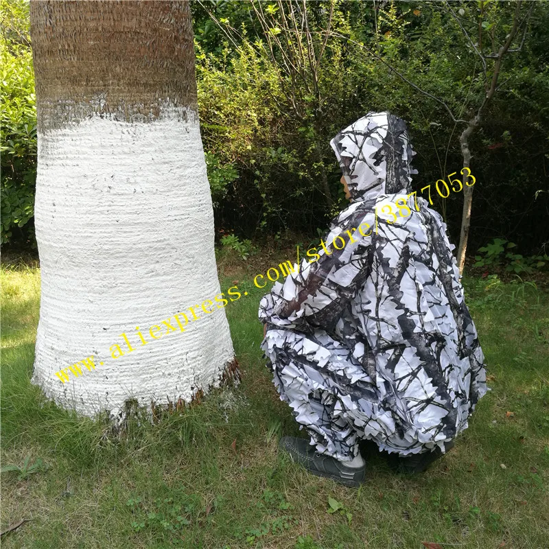 Зима 3D белый снег сливы ветви деревьев стиль камуфляж ghillie костюм birdwatch страйкбол охота одежда включает в себя куртка и брюки