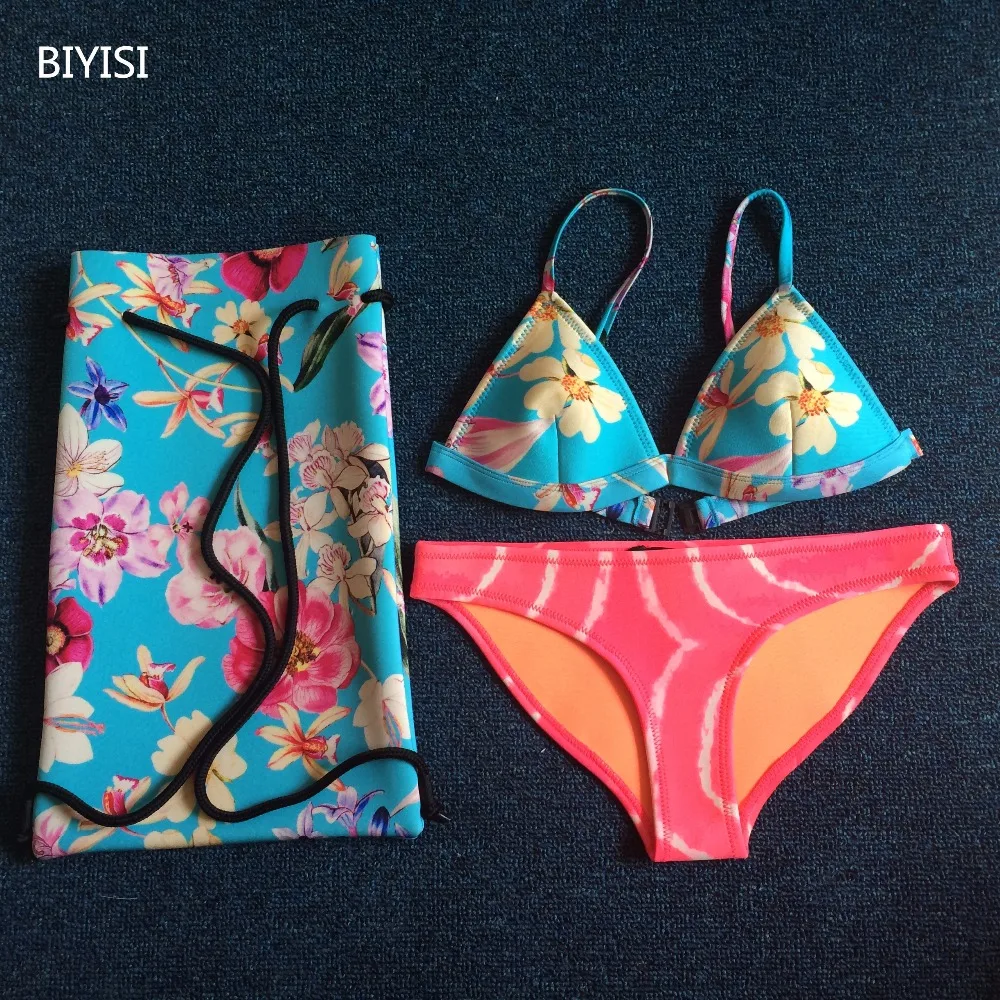 BIYISI Новинка 2017 года стильное платье с цветочным принтом неопрен бикини Для