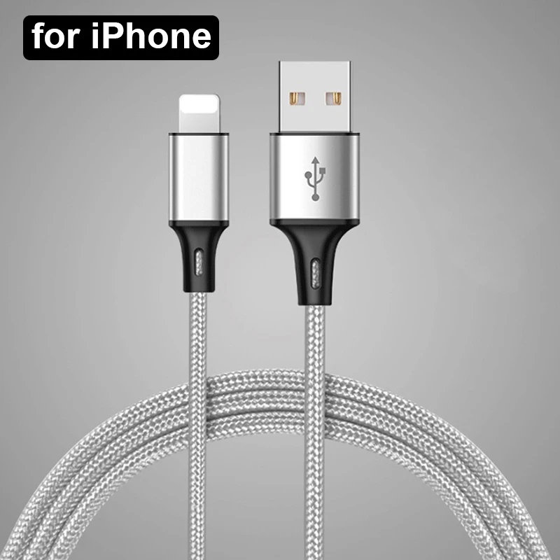 Silver for iPhone Зарядный кабель для передачи данных для iPhone X 10 XS MAX XR 8 7 6 s 6S 5 5S SE type C Micro USB Android зарядный провод короткий длинный 1 м 2 м 3 м - Цвет: Silver for iPhone