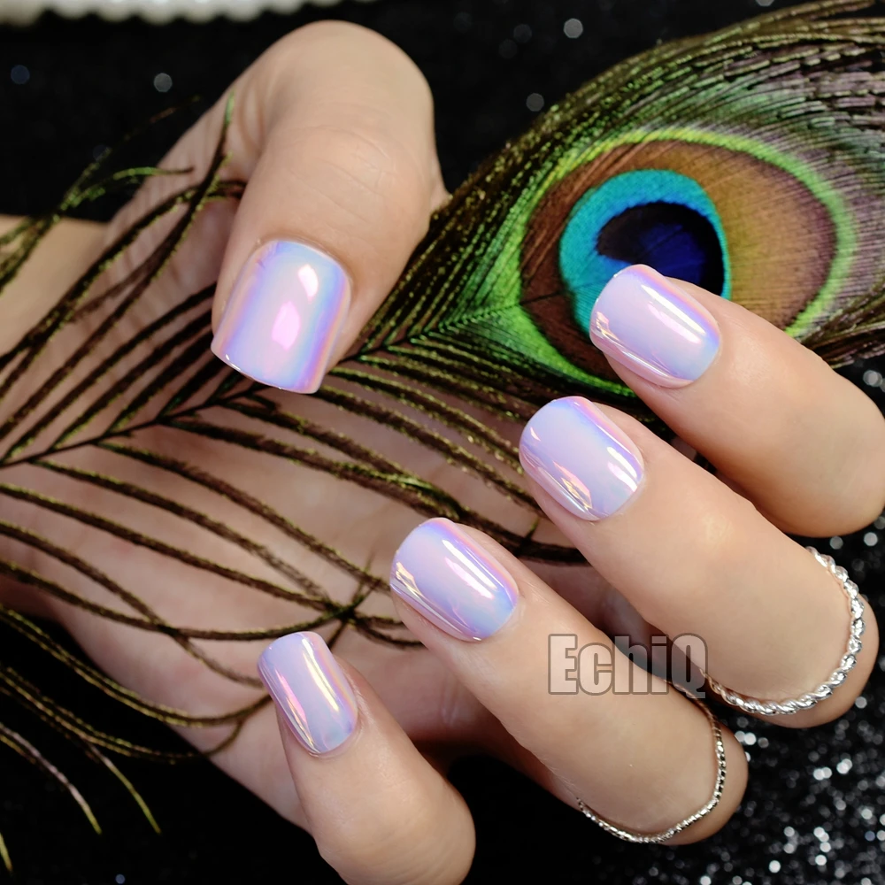 pink 24 шт голографические радужные короткие накладные кончики для дизайна ногтей круглые полностью обернутые УФ-гель-Лаки акриловые ногти для украшения Z856 - Цвет: pink