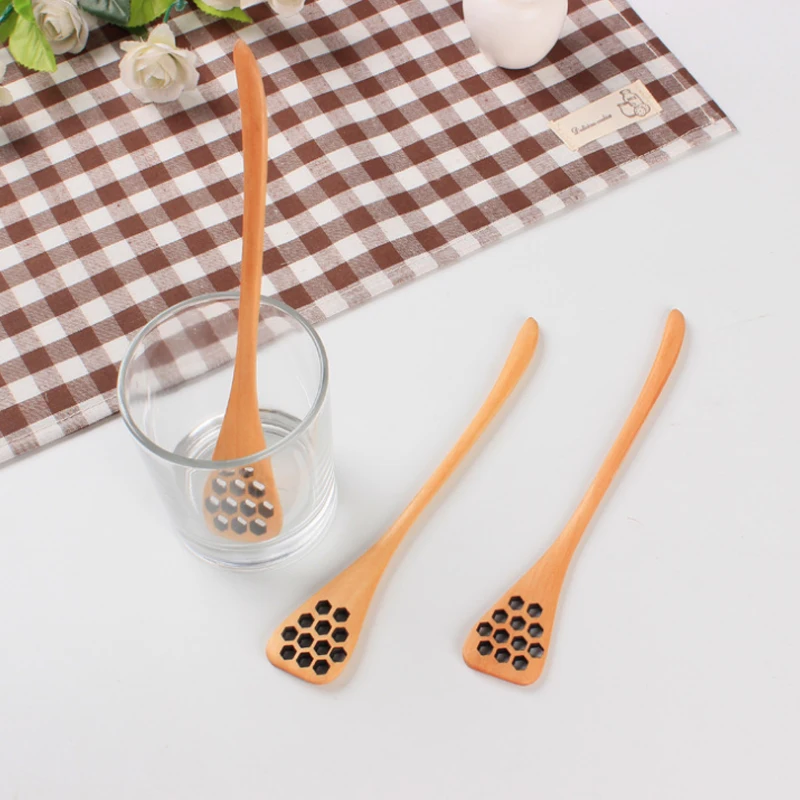 Натуральная деревянная ложка для меда высокое качество резной узор в виде сот с