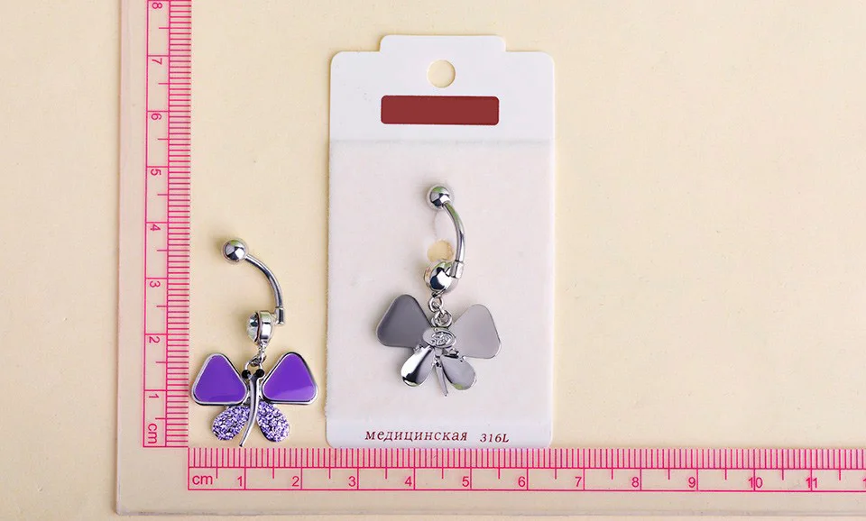 Разные цвета Оранжевая бабочка свисающая пирсинг пупка кольцо в пупок для