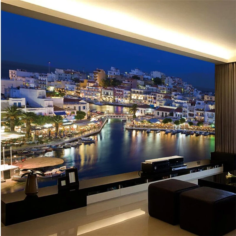 Обои для фотосъемки обои на заказ HD Средиземноморский город Ночная стена 3d papel