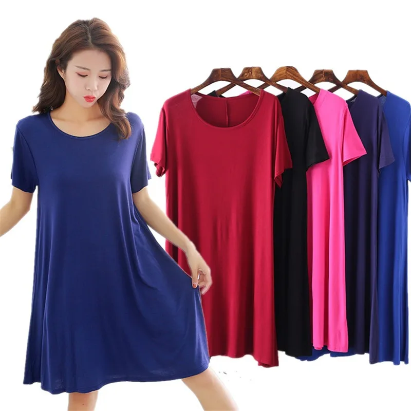 Летнее платье из модала 2019 свободное черное большого размера с широкой юбкой