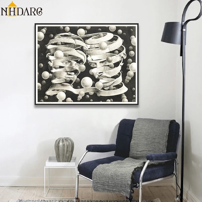 

Posters and Prints Canvas Art Painting, M C Escher Relativity Optical Illusion Drawing Wall Pictures for Living Room Home Decor