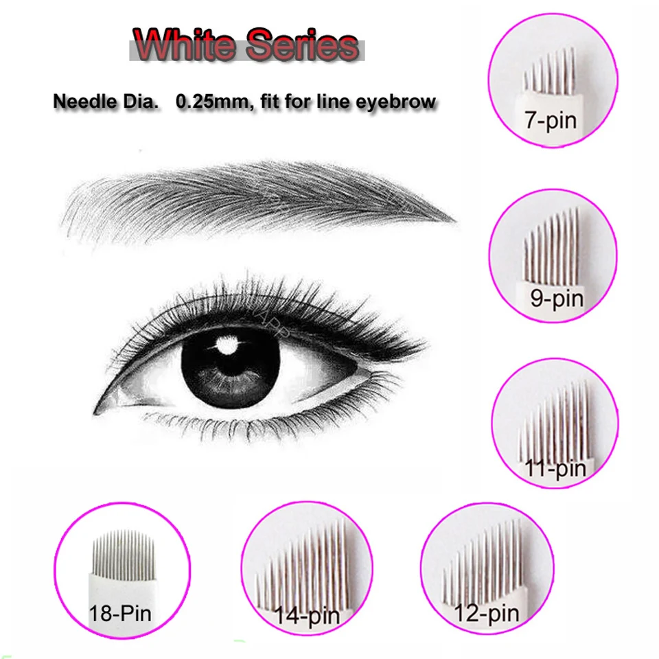 Одноразовые стерилизованные белые иглы для перманентного макияжа бровей 7/9/11/12/100
