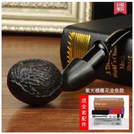 

Black Rosewood round solid wood pipe Vintage heather filter yuba curved pipe tobacco smoking Authors men's genuine