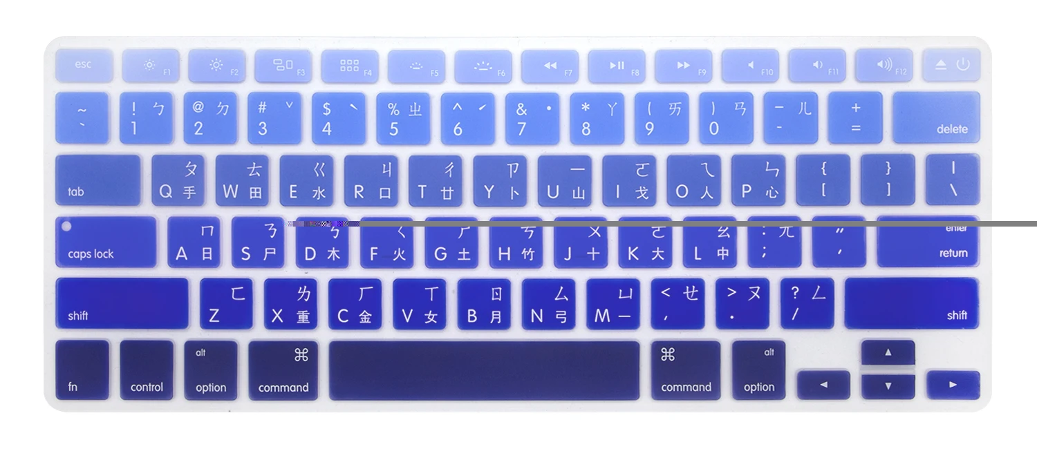 Ombre Blue HRH тайваньский язык силиконовая клавиатура крышка клавиатуры кожи Защитная пленка для MacBook Pro retina Air 13 15 17 английская версия - Цвет: Ombre Blue