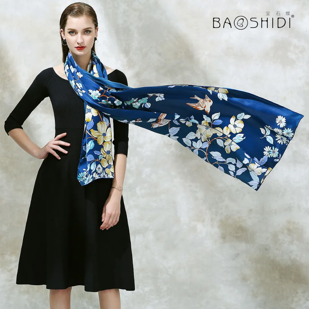 [BAOSHIDI] 100% шелковый длинный шарф 2017 женское Новое поступление шелковая атласная