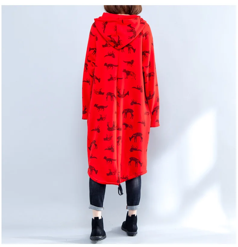 Lady Plus Size Fleecy Lining Hooded Sweatshirt Jumper Dress Ladies Hoodies Long Sleeve Tunic winter Fashion Baggy | Женская одежда