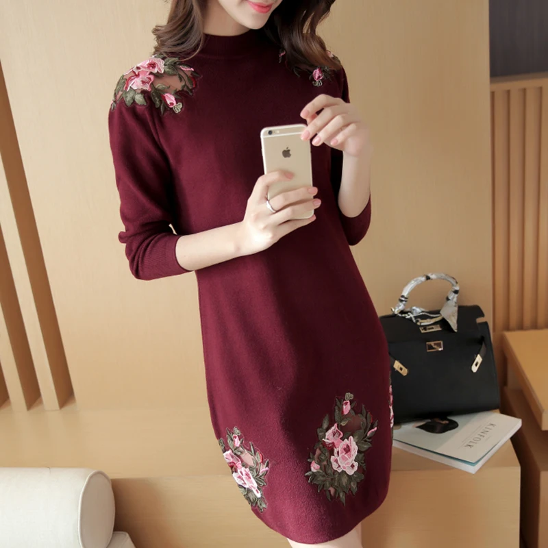 Вязаное трикотажное нижнее белье с вышивкой и длинными рукавами в национальном