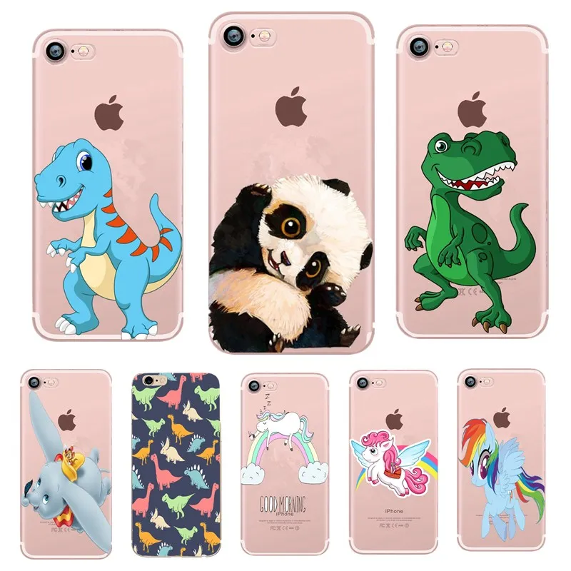 Мягкий чехол для iphone 7 8 plus X с милым рисунком динозавр T-rex панда маленькая Полли 5 5s