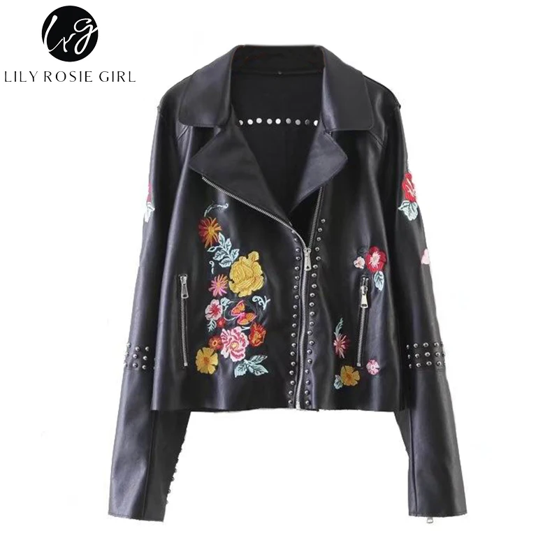 Лили Rosie с вышивкой из искусственная ( ый) искусственной кожаные пальто на молнии