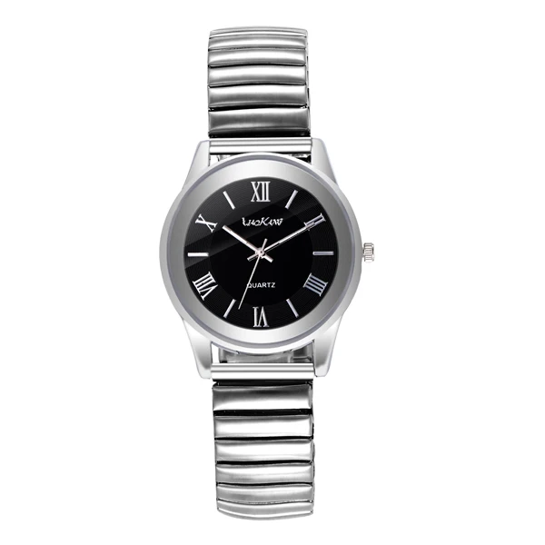 Black Dial Women Модные деловые женские и мужские эластичные золотые и Серебристые кварцевые часы для влюбленных пар, вечерние часы с браслетом для офиса, подарок - Цвет: Black Dial Women