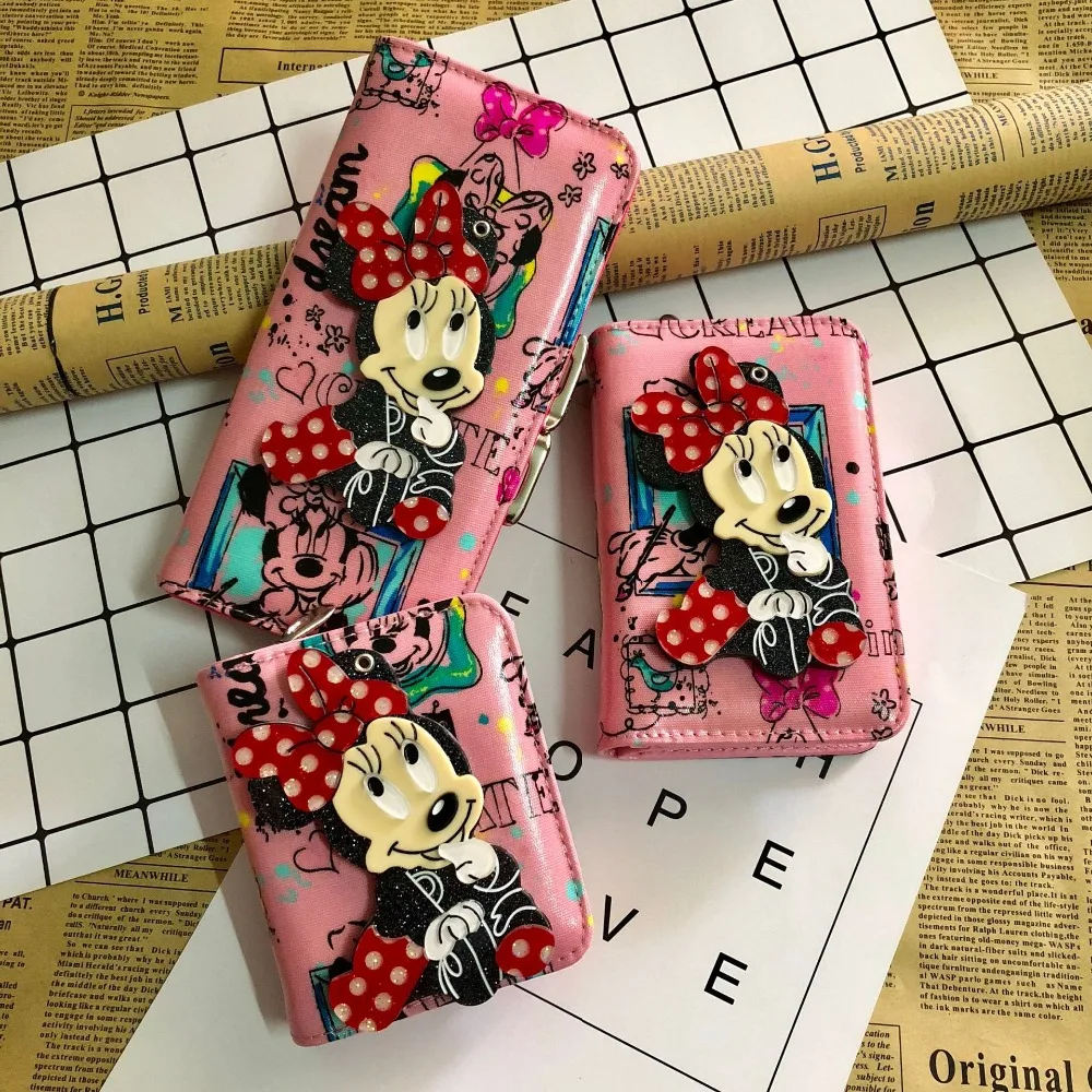 Disney Микки мультфильм женский кошелек pu монета с зеркалом леди сумка для хранения клатч сумка кошелек девушка Сумка Держатель монет плюшевые карты
