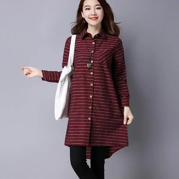 Женские рубашки весенние блузки из хлопка и льна свободные длинные большие