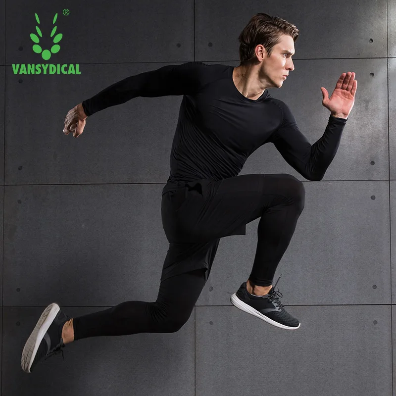 Vansydical спортивный костюм Мужская быстросохнущая компрессионная рубашка Леггинсы