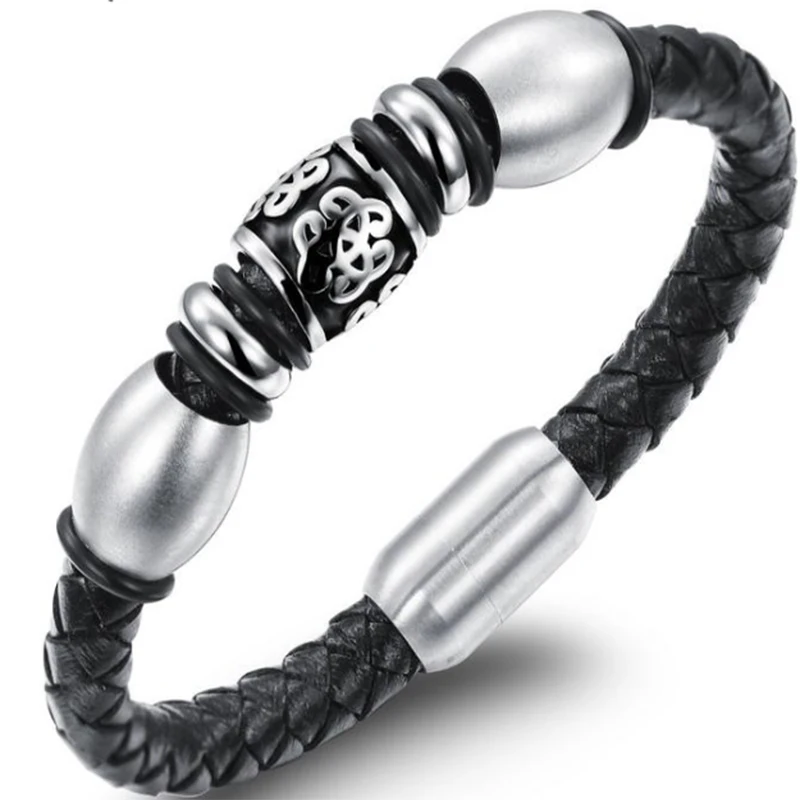 Personality Man Titanium Male Black Clip Bracelet Leather Inverted Insertion Of Magnetic Button |