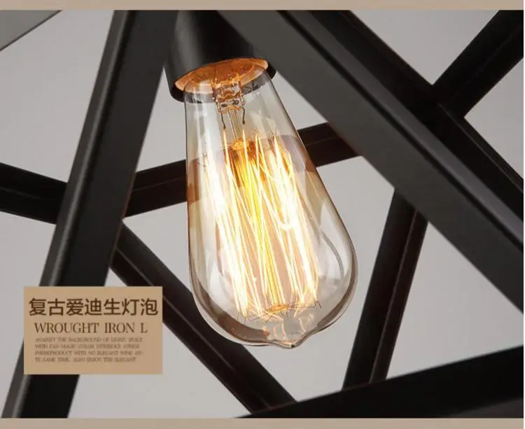 

LOFT industrial retro antique black wrought iron hexahedron pendant light living room bar dinging room kitchen hanging lamp