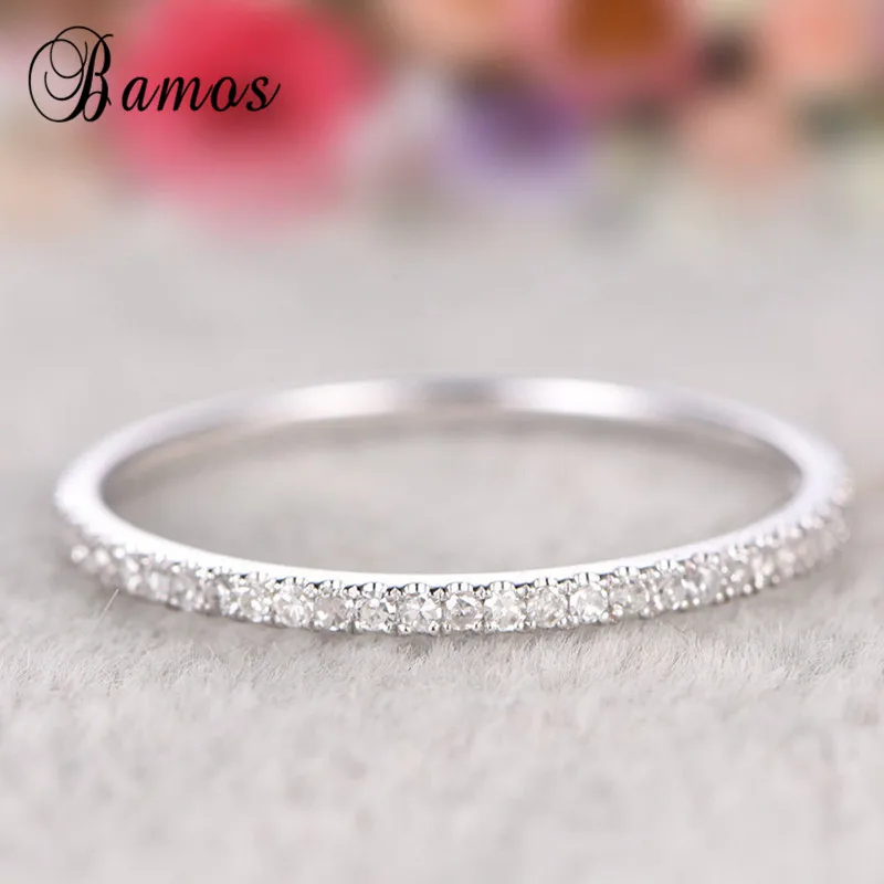 Silver Color Bamos изысканное розовое золото Заполненные штабелируемые кольца для женщин Простые Белые фианиты кольцо на палец минималистическое ювелирное изделие лучший подарок - Цвет основного камня: Silver Color