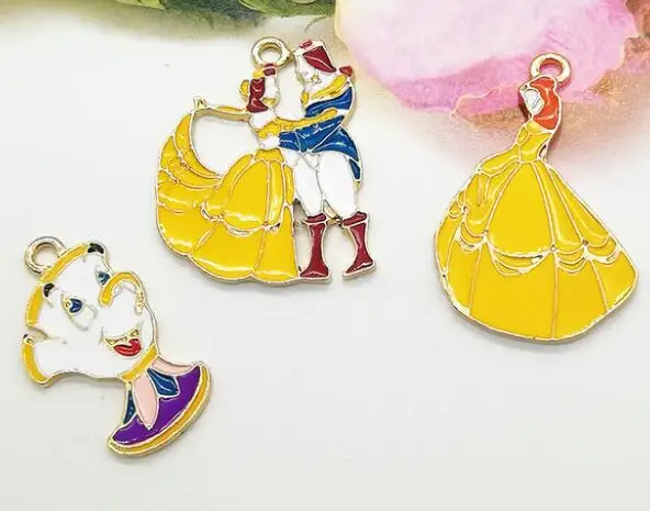 Лот 50 шт. ожерелье принцессы с героями мультфильмов Красавица и чудовище серьги