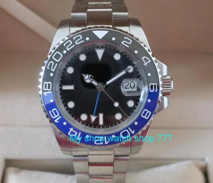 40 мм PARNIS GMT сапфировое стекло синий и черный керамический ободок автоматический самоветер Движение Мужские t мужские часы механические часы G5